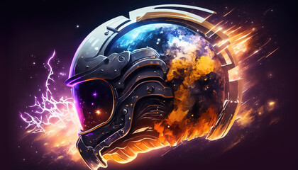 Obraz na płótnie Canvas an impressive burning helmet in space, marketing inspired artwork, generative ai technology