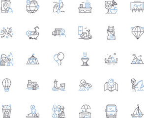 Athletic pursuit line icons collection. Running, Swimming, Cycling, Climbing, Hiking, Skiing, Snowboarding vector and linear illustration. Skateboarding,Surfing,Tennis outline signs set Generative AI