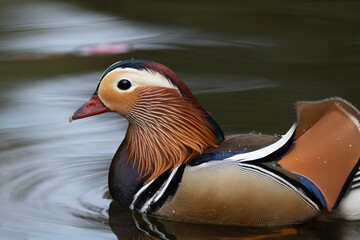 Closeup of a male mandarin duck in Richmond Park, London