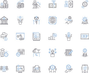 Bank account line icons collection. Savings, Checking, Interest, Transaction, Deposit, Withdrawal, Balance vector and linear illustration. Overdraft,Fee,Limit outline signs set Generative AI