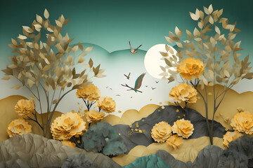 background with flowers and leaves