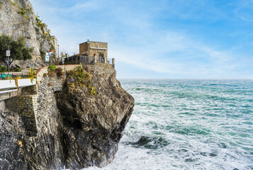 Fototapeta na wymiar Dawn Tower overlooking the sea in Monterosso al mare, Cinque Terre, Liguria, Italy