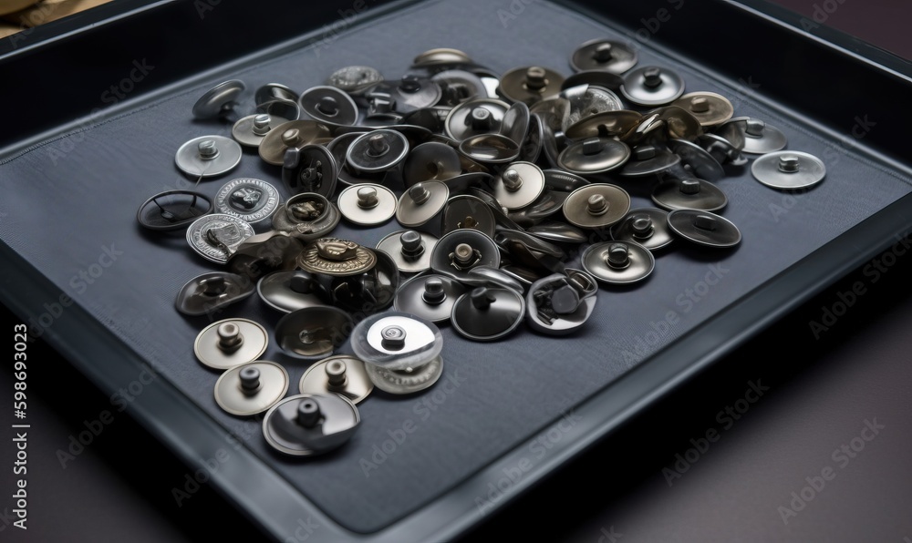 Aufkleber a black tray with a bunch of buttons on top of it. generative ai