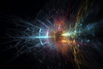 Science and technology concept. God particle or Higgs boson illustration during atoms collision. Generative AI