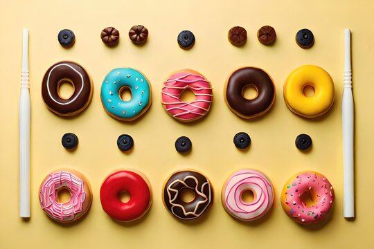 Picture of assorted donuts pink glazed and sprinkles donuts. Generated by AI