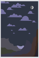 Night landscape, moonlit night, twilight, scenic park drawn in vector for travel posters and banner design
