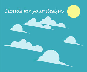 Cute clouds for design, element for the design of websites, posters, placards, product background, sun and clouds
