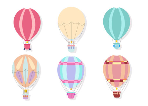 set of hot air balloons for flying in the sky, tourism, sport, aerostat vector image

