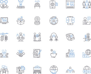 Trade line icons collection. Export, Import, Tariff, Exchange, Importer, Exporter, Customs vector and linear illustration. Broker,Merchandise,Barter outline signs set Generative AI