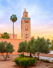 Fototapeta premium Koutoubia mosque minaret at sunset - Marrakesh in Morocco