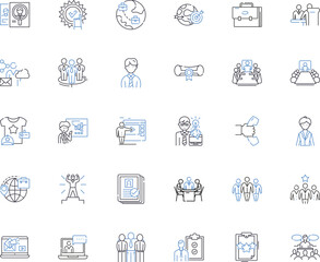 Technology Company line icons collection. Innovation, Disruption, Efficiency, Automation, Integration, Digitalization, Connectivity vector and linear illustration. Generative AI