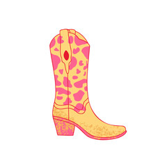 Retro Cowgirl boot. Cowboy western and wild west theme. Hand drawn vector.
