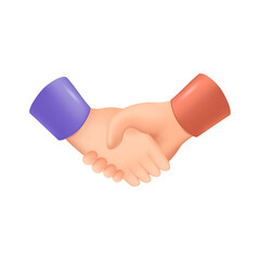 Businessmen hands in handshake 3D illustration. Cartoon drawing of deal or contract between companies or colleagues in 3D style on white background. Agreement, business, cooperation Generative AI