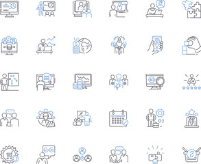 Team leadership line icons collection. Strategy, Communication, Collaboration, Empowerment, Vision, Accountability, Trust vector and linear illustration. Innovation,Guidance,Motivation Generative AI