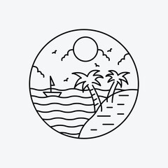 line art summer icon logo design, waves ocean design