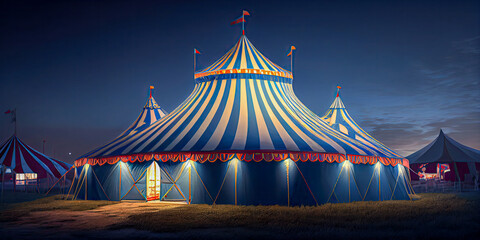 large fun circus orange in blue hour magic soft light,concept graphic resources,  Generative AI