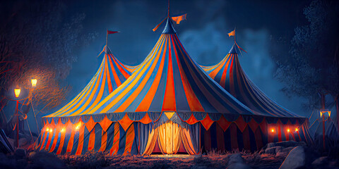 large fun circus orange in blue hour magic soft light, concept graphic resources, Generative AI