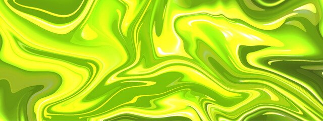 Abstract yellow and green liquid marble liens background. Fluid painting abstract marble texture background. Modern banner, fluid trendy background.