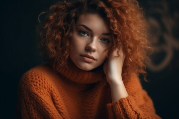 Fototapeta premium A woman with red hair and a sweater that says'i'm a girl. generative ai