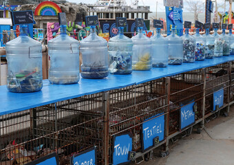 Plastic water containers being used in a public recycling initiative in the Netherlands. 