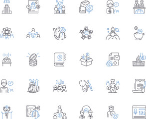 Social Selling line icons collection. Nerking, Engagement, Influence, Relationships, Prospect, Salesmanship, Authenticity vector and linear illustration. Trust,Collaboration,Referrals Generative AI