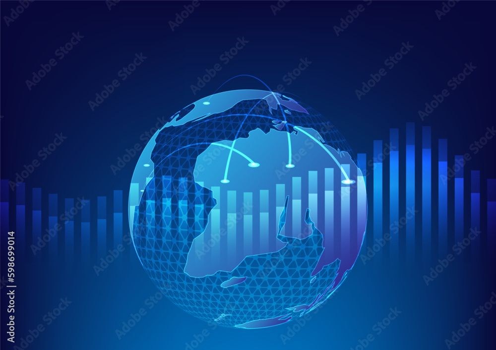 Poster hi-tech earth with glowing chart vector of investment financial data. graph stock market. infographi