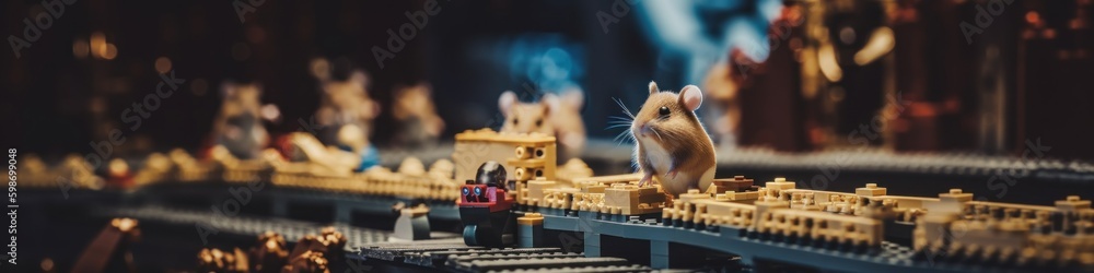Poster a toy mouse sitting on top of a table. ai generative image.