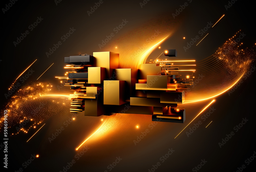 Poster Abstract science and technology background with shiny connection elements and sci-fi intefrace. Tech abstraction wallpaper. Generated AI.