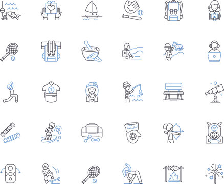 Pursuits line icons collection. Adventure, Hiking, Painting, Biking, Reading, Writing, Dancing vector and linear illustration. Swimming,Running,Skateboarding outline signs set Generative AI