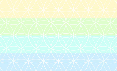Abstract background with sacred geometry. Flower of life and horizontal colorful lines vector illustration.