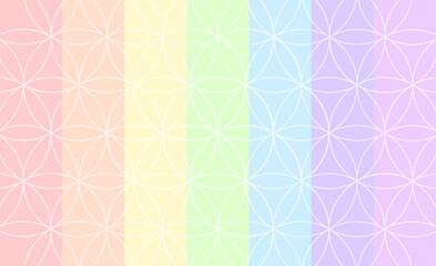 Flower of life and vertical rainbow lines. Vector illustration background.