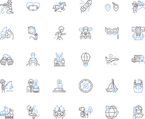 Road trip line icons collection. Adventure, Scenic, Freedom, Wanderlust, Detour, Exploration, Journey vector and linear illustration. Route,Excitement,Openness outline signs set Generative AI