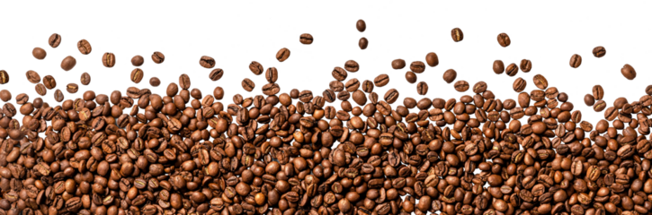 Coffee beans on transparent background. Top view of coffee beans. Copy space for text