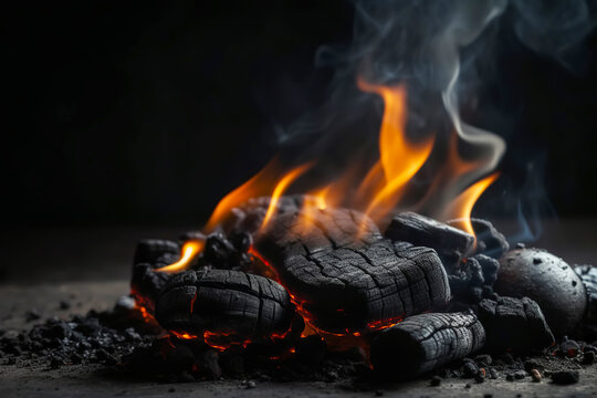 Charcoal Flames Background for Barbecue. Empty Burning charcoal for product placement. Generative AI illustration Generative AI