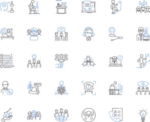 Personnel activity line icons collection. Recruitment , Onboarding , Training , Development , Performance , Appraisals , Communication vector and linear illustration. Diversity Generative AI