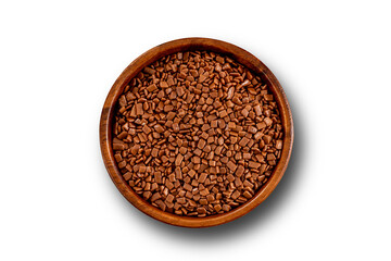 Chocolate gourmet sprinkles. Up view studio shoot isolated on white background.