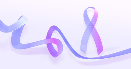 Breast cancer awareness month symbol and colorful ribbon swirl wave line with gradient texture 3d render. Concept of early detection, mammography, prevention and treatment, banner. 3D illustration