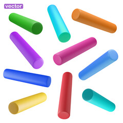 Set of abstract element for design. Minimalistic geometric figures with gradient. Isolated cylindrical objects in motion. 3d render vector illustration.