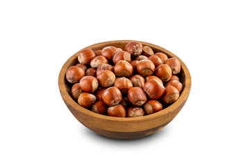 In shell hazelnuts bowl. 45 degree studio shoot isolated on white background.