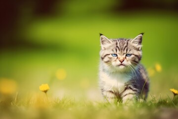 Naklejka na ściany i meble cat playing in the grass