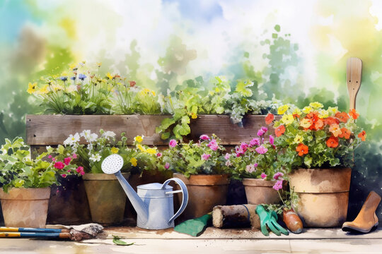 gardening, watercolor -Ai