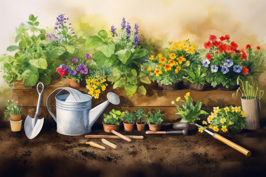 gardening, watercolor -Ai