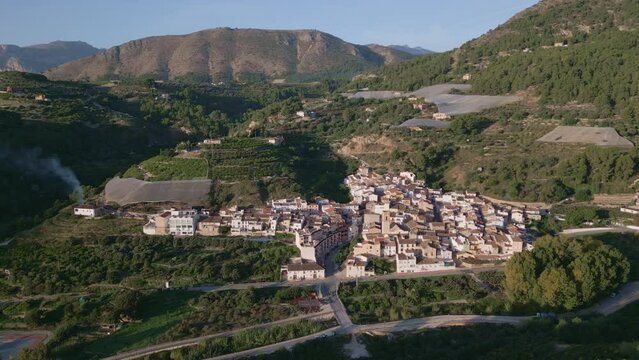 Aerial view of Bolulla village, Marina Baixa, Costa Blanca, Alicante, Spain - stock video