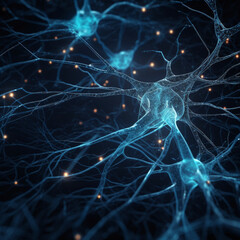 Blue neuron on black background.