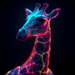 Giraffe with neon glow, abstract,