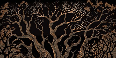 AI Generated. AI Generative. Engraving vintage retro woodcut linocut spooky evil halloween forest illustration. Graphic Art