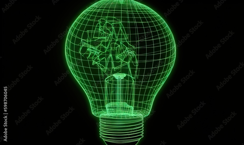 Poster a green light bulb with a picture of a man inside of it. generative ai