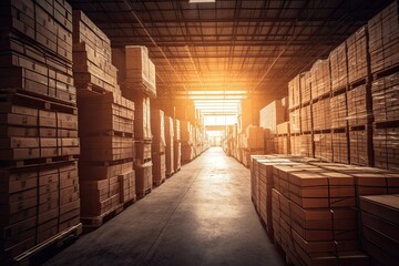 Efficient Warehouse Management: Stored Cards and Boxes Form Shelves and Streams of Light, Generative AI