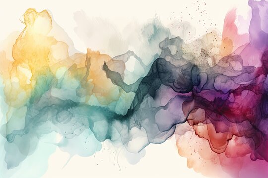 Dreamy Soft and Bright: A Generative Abstract Watercolor Background of Colourful Pastel Shapes and Painted Splashes. Generative AI