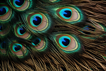 A detailed image of a peacock's magnificent tail. generative AI